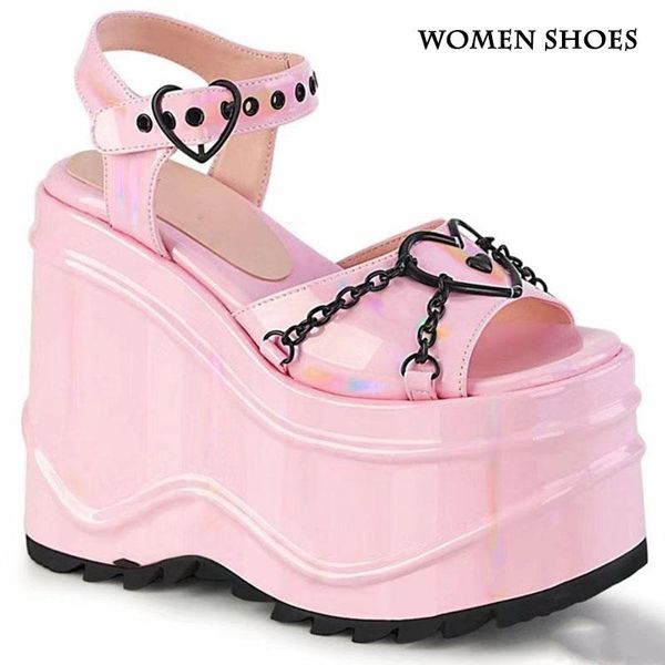 

dress shoes women large size wedge sandals european and american belt buckle platform roman high heel, Black