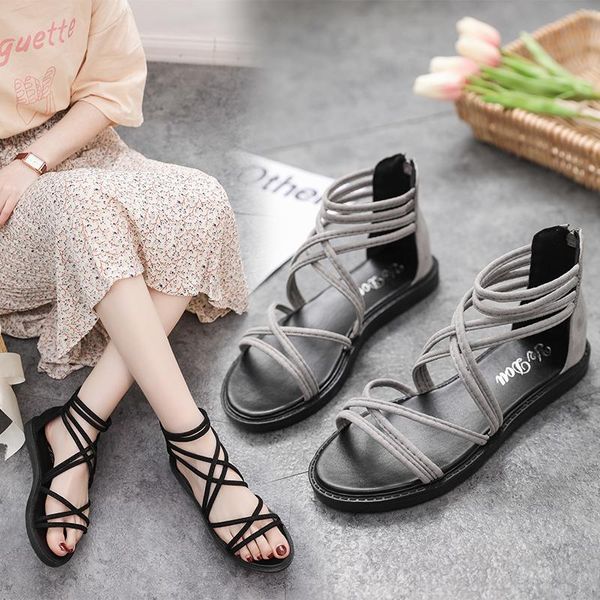 

sandals comfort shoes for women luxury strappy heels 2021 summer all-match suit female beige cross-shoes fashion spring velvet, Black