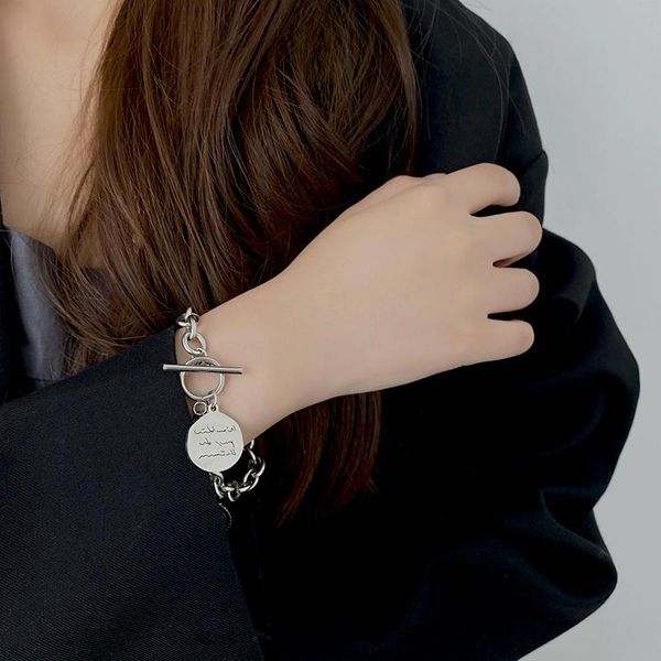 

link, chain street hip hop titanium steel necklace female clavicle, Black