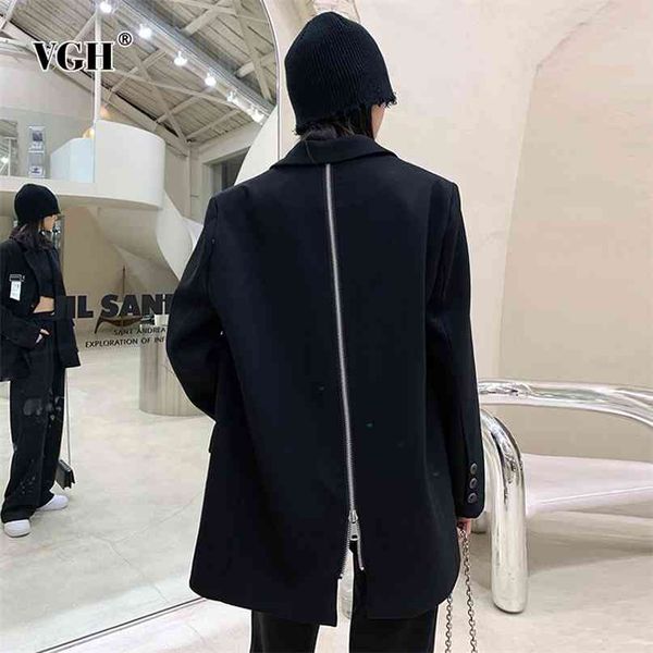 

casual patchwork zipper blazer for women notched long sleeve loose black korean blazers female fashion clothing spring 210531, White;black