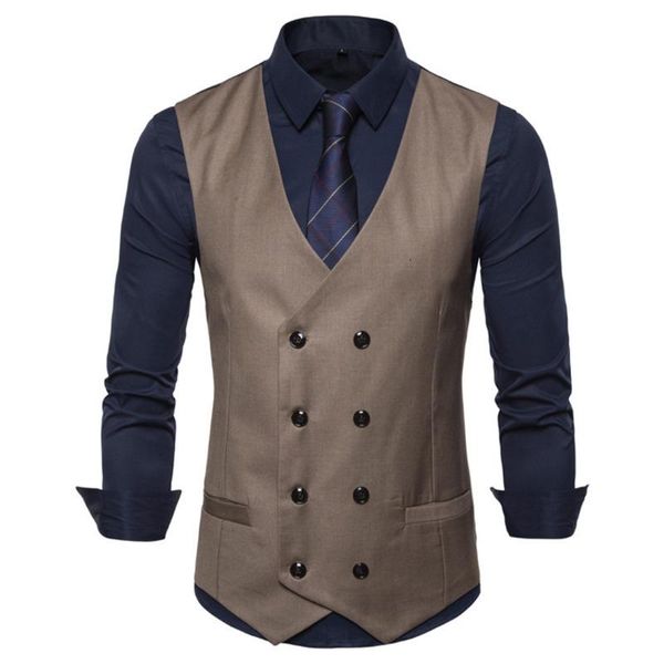 

men's vests ewq / clothes casual suit v collar double breasted sleeveless waistcoat male solid color 2021 fahion 9y179, Black;white