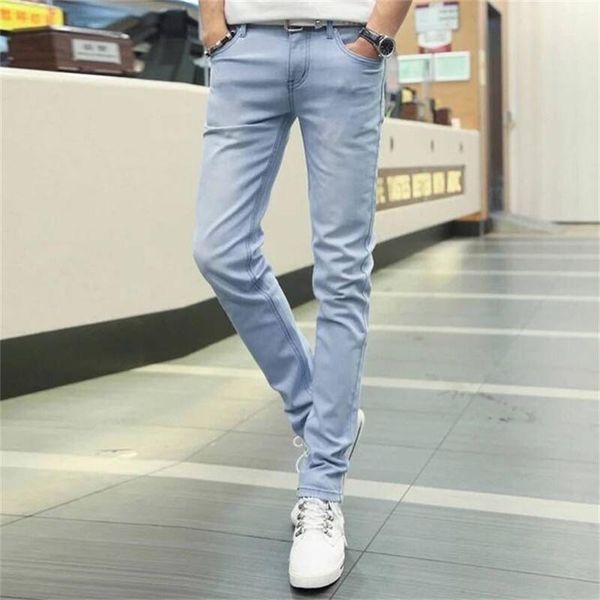 

men's mid-waist sky blue feet jeans fashion wild youth pencil cow pants