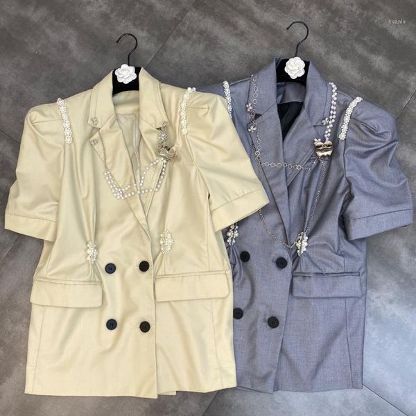 

women's suits & blazers high street est 2021 fashion designer jacket short sleeve straight beading blazer, White;black