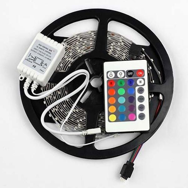 

5m/16.4 ft smd 3528 rgb 300 led color changing kit with flexible strip light+24 key ir remote control+ power supply strips