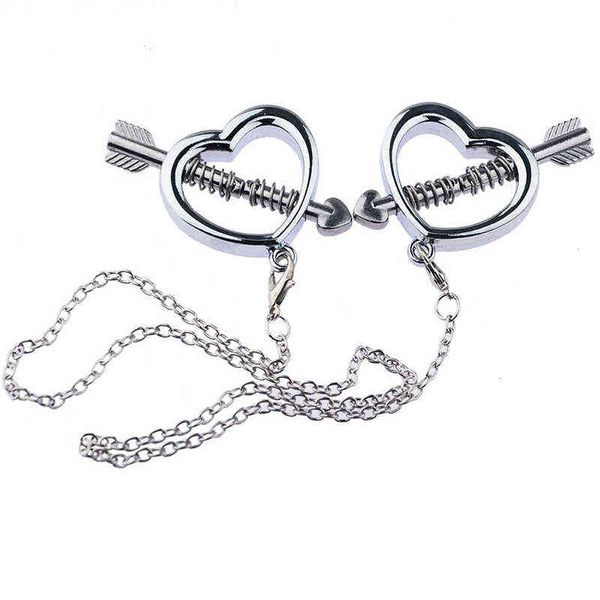 Nxy Sex Pump Toys Verstellbare herzförmige Brustwarzenklemmen aus Edelstahl mit Clips, Metallkette, Folter-Rückhaltevorrichtung, Bdsm 1221