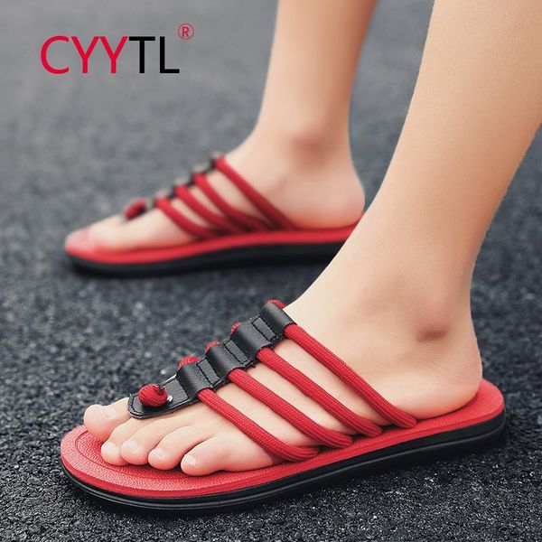 

slippers cyytl 2021 summer knit men's flip flops outdoor beach plus size indoor home sandals shoes soft claquette pantuflas, Black