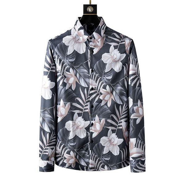 

men's casual shirts 2021 tropical print long sleeve hawaiian shirt british business slim fit non-iron club prom, White;black