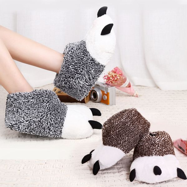 

autumn and winter super soft plush claw shoes cute bear cotton slippers couple, Black