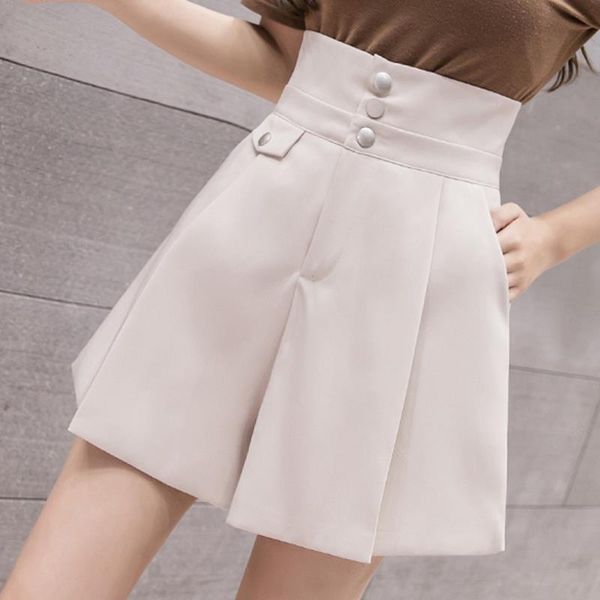 

spring summer fashion high waisted womens shorts beige black wide leg korean stle woman pleated skirts, White;black
