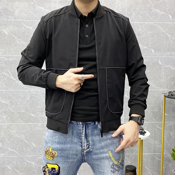 

men's jackets short jacket spring and autumn 2021 style trendy handsome korean casual baseball uniform slim young middle-aged, Black;brown