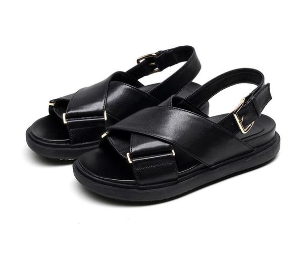 

sandals 2021 summer ladies fashion fish mouth sponge cake roman buckle open toe beach shoes platform, Black