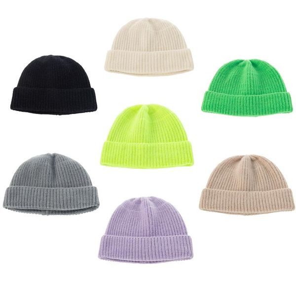 

caps & hats autumn and winter children's woolen hat solid color streaks landlord baby head knitted, Yellow