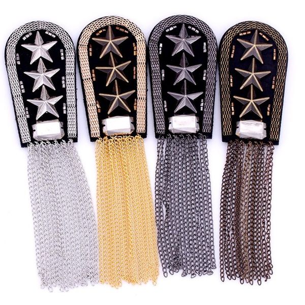 

pins, brooches five-pointed star tassel epaulet rhinestone shoulder board costume badge decor for man women, Gray