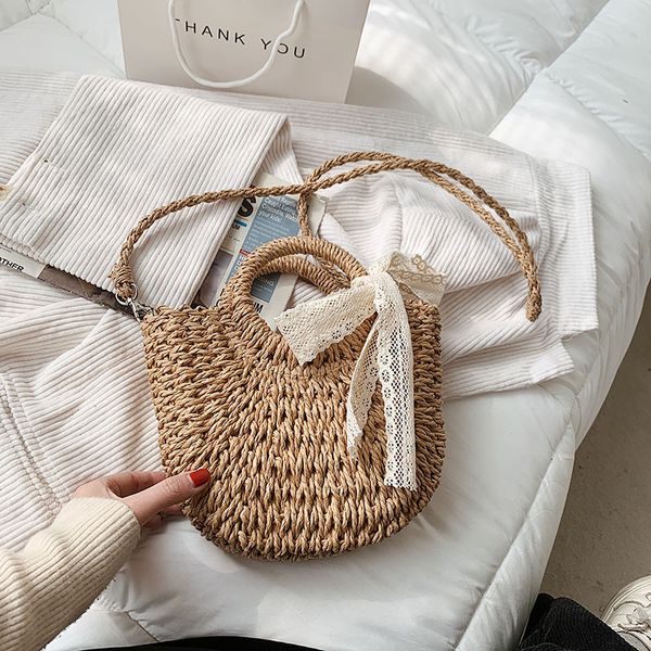 

new handbags woven women's 2021 spring and summer foreign style fashion styling hand net red beach straw bag factory direct sale