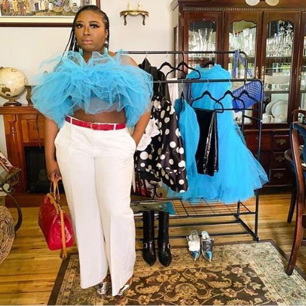 

blue summer women short ruffle tulle blouse casual puffy formal party custom made women's swimwear, White;black