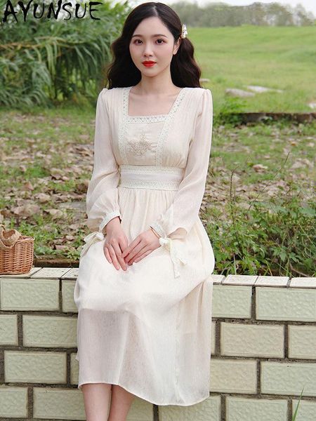

casual dresses ayunsue summer beach dress female high waist 2021 long vintage korean for women elegant clothes ropa mujer, Black;gray