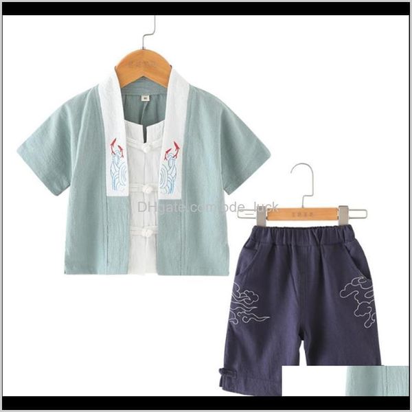 Setleri Bebek Giyim Bebek, Annelik Yaz Erkek T-shirt Şort Kızlar Çin Tarzı Baskı Tops Çocuk Giysileri Set Retro Tang Takım 2-10
