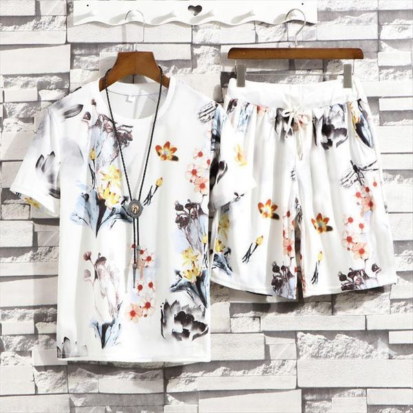 

outfits short sleeve summer mens tracksuits leisure sports flower, Gray