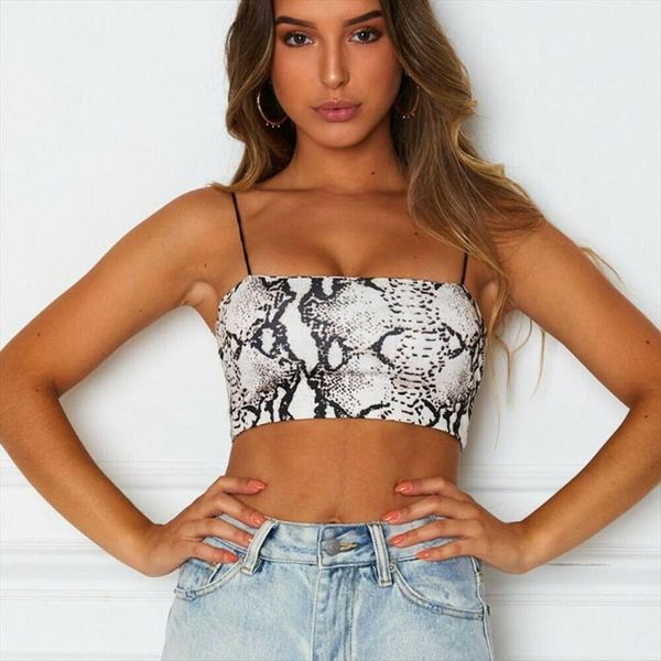 

sleeveless crop women camis tee snake skin print bodysuit shirt summer autumn girls clothes underwear, White