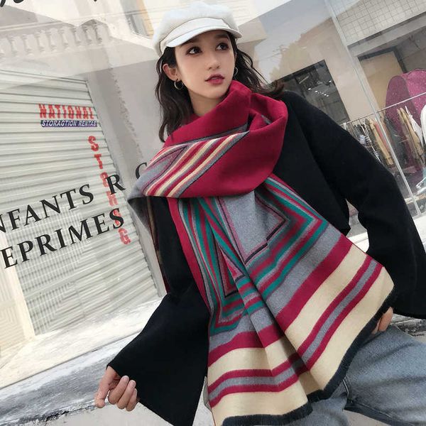 

shawl women's autumn and winter scarf dual-purpose double-sided warmth prervation thickened imitation cashmere korean version versatile, Blue;gray
