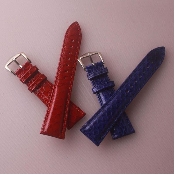 

watch bands high guality genuine snakeskin strap style soft leather watchbands 20mm 22mm red and blue, Black;brown