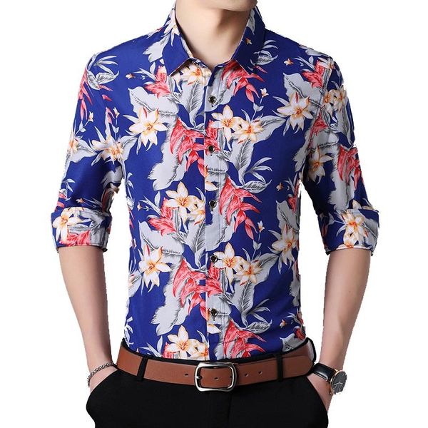 

autumn fashion clothes long sleeve floral shirts casual men flowers shirt social plus size 5xl 6xl 7xl 210412, White;black
