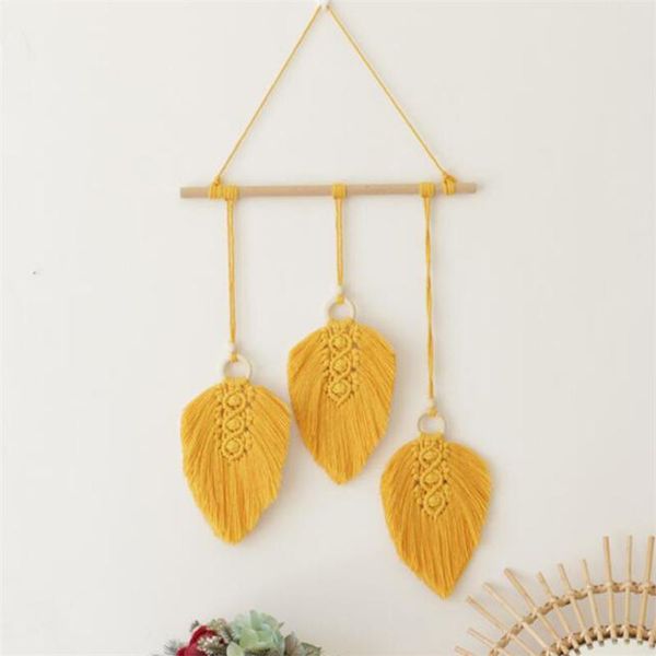 

tapestries nordic style 7 colors leaves macrame wall hanging tapestry handwoven cotton for bedroom baby room boho decor