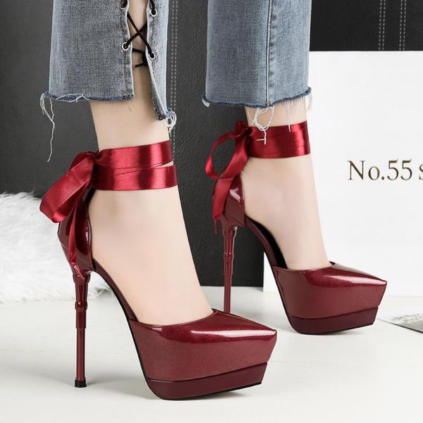 

dress shoes novelty women platform party club pumps solid cover heel super high single ankle strap thin heels ladies, Black