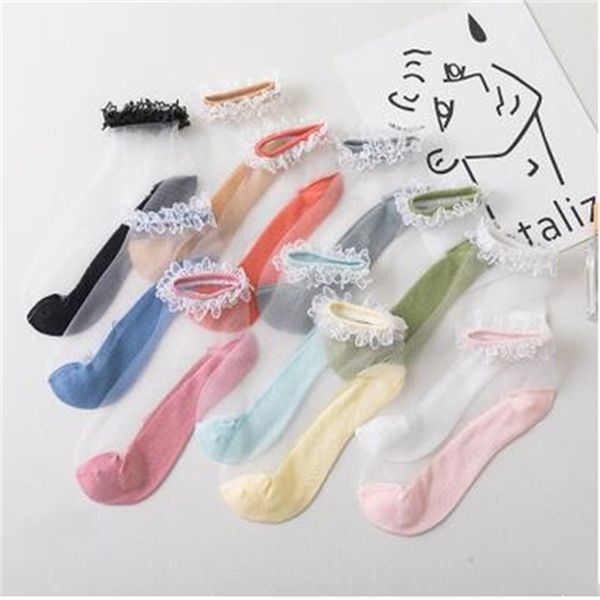 

girls socks lady summer lace anklet women thin silk princess ship sock female comfortable breathable calcetines hosiery 11 colors zyq501, Black;white