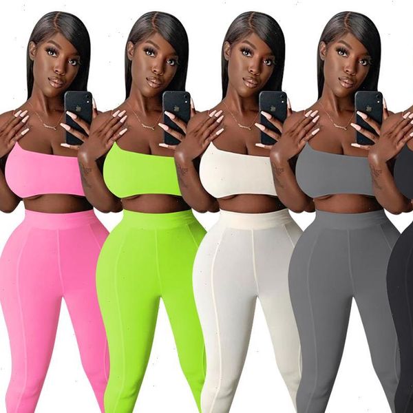 

women tracksuits set two pieces sets summer sleeveless strap pants suit fitness night club party outfits gl124, Gray