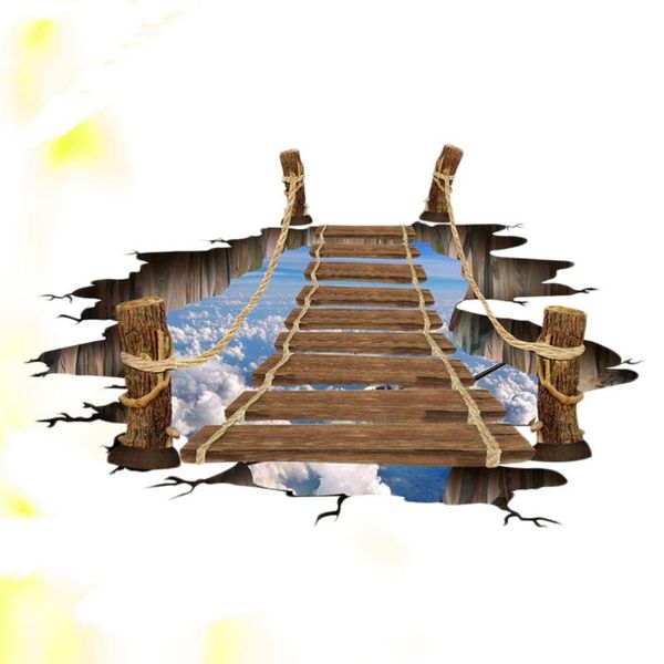 

wallpapers 1pc 3d simulation wood bridge floor paper living room anti-slip mat pvc floormat painting