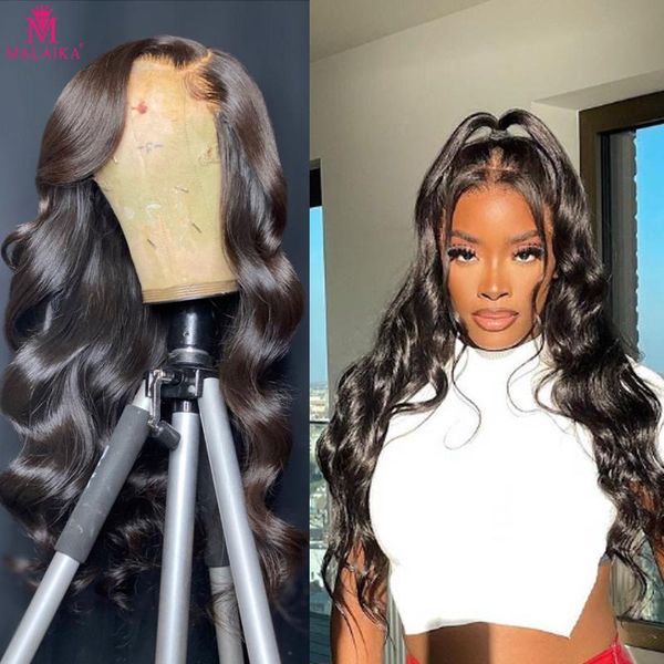 

malaika 13x4 frontal wig brazilian body wave lace front human hair wigs for black women 30inch 250 density remy, Black;brown