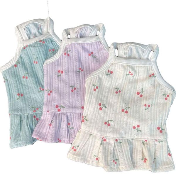 

dog apparel fashion cat dress summer pet clothes cherry print sleeveless vest hoodies girl skirt outfit shirt yorkie