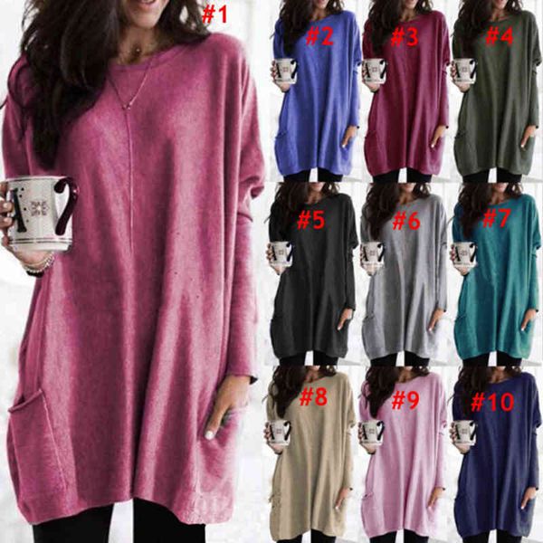 

sleeve women long 10 colors solid color loose tee shirt o neck blouse casual pocket ljjo7673, White