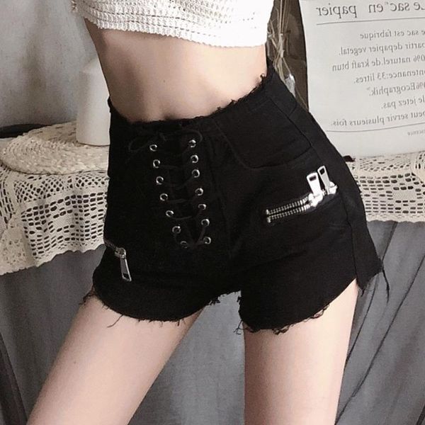 

women's jeans night club black high waist stretch denim shorts bandage zipper burr buttock short pants, Blue