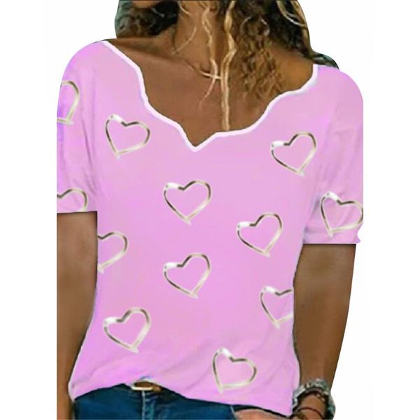 

women's t-shirt heart print irregular v neck women t shirt casual tees white ladies loose summer