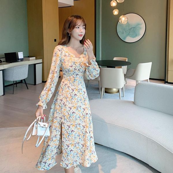 

casual dresses uulutonica autumn women elegant fashion a-line print full shirring mid-calf butterfly sleeve empire v-neck chiffon dress, Black;gray