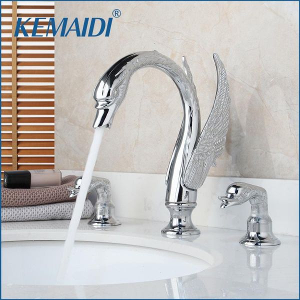 

solid brass bathtub torneira chrome finished swan 3 pcs deck mounted shower bathroom vessel basin sink faucet mixer tap sets