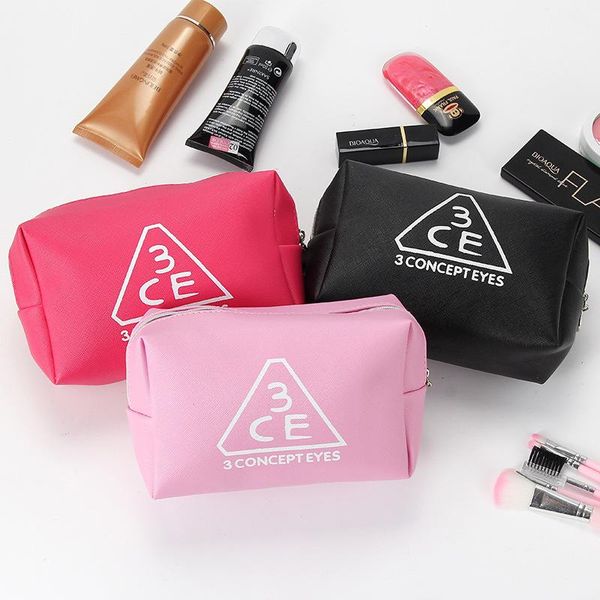 

pc women cosmetic bags lovely casual pu leather travel portable storage waterproof zipper handbags makeup bag toiletry & cases
