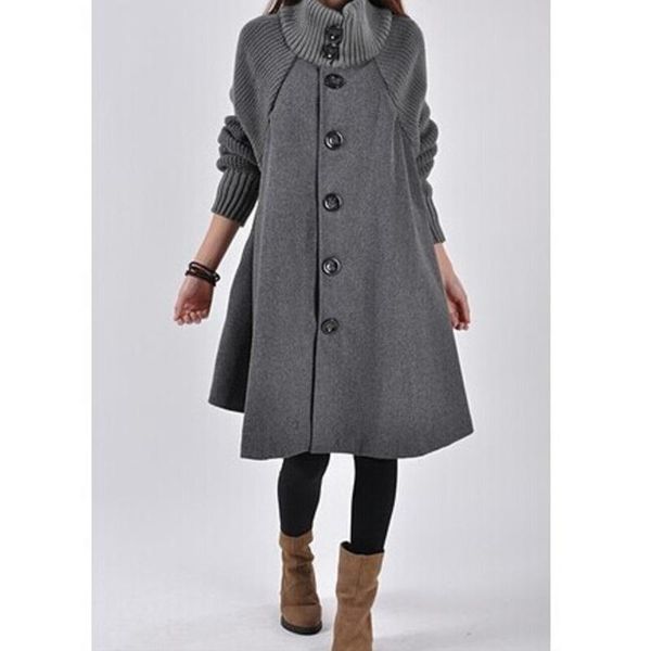 

women's wool & blends korean style woolen coat mid-length loose cape tweed windbreaker jacket 2021 autumn and winter wn*, Black