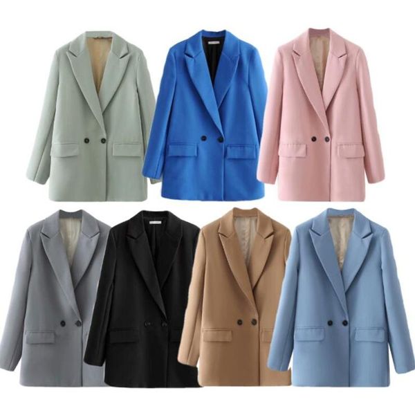 

women's suits & blazers ladies work office lady double breasted blazer women casual long sleeve outerwear stylish jacket coat chic fem, White;black