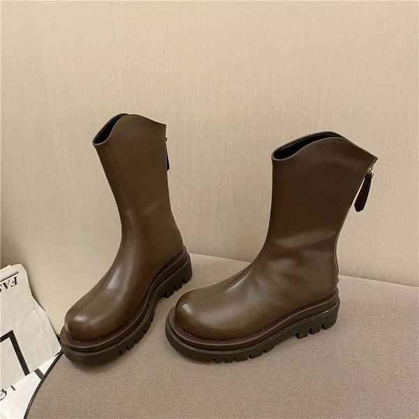 

boots women's rubber boots-women clogs platform zipper wedge shoes round toe rain 2021 lolita mid calf high heel rock black ladi