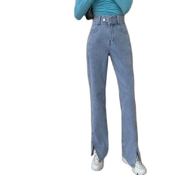 

women's jeans fashion slit high waist women 2021 autumn loose wide-leg pants casual trousers clothing, Blue