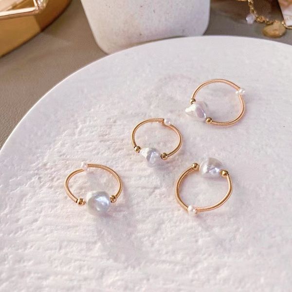 

style natural frh water baroque pearl ring, Silver