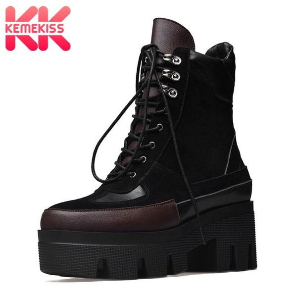 

boots kemekiss size 35-42 brand design cow suede genuine leather short women leisure fashion runway show shoes, Black