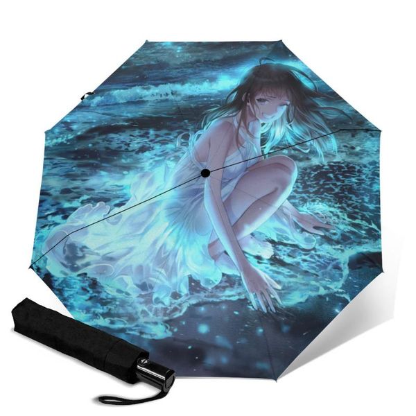 

umbrellas windproof automatic 3folding umbrella men and women beautiful girl outdoor sunshade