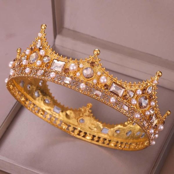 

hair clips & barrettes retro elegent baroque bridal crown glitter crystal imitation pearl circle crowns women princess wedding accessories h, Golden;silver