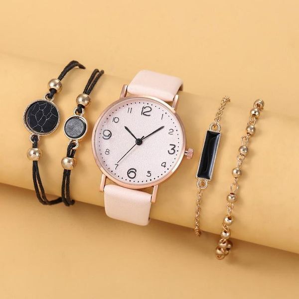 

link, chain 5pcs belt bracelet watch fashion quartz & women casual net decoration wild, Black
