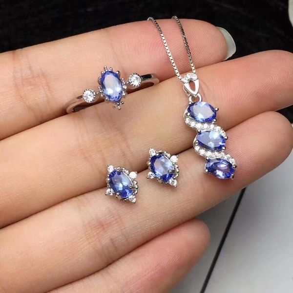 

bracelet, earrings & necklace natural tanzanite jewelry set real 925 sterling silver 1pc pendant,1pc ring ,2pcs earring, Black
