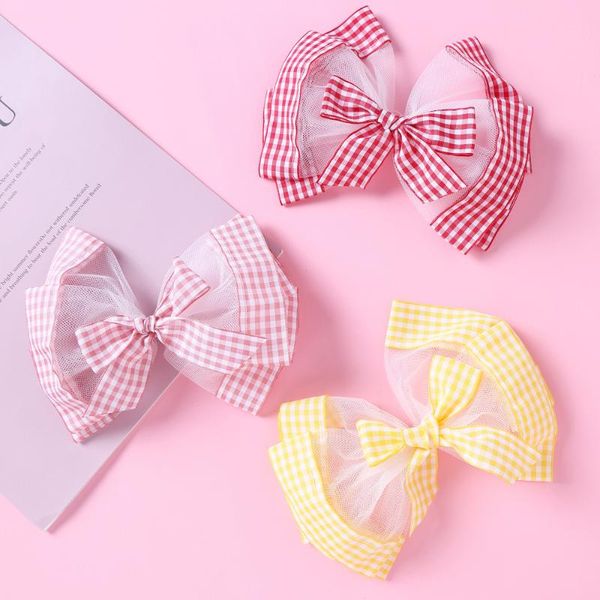 

summer cute kids hairpins mini light hair accessories for baby girls plaid bows barrettes toddler pins lovely clips, Slivery;white